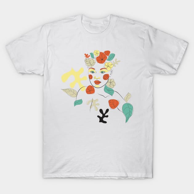 Floral line art woman face T-Shirt by AnnArtshock